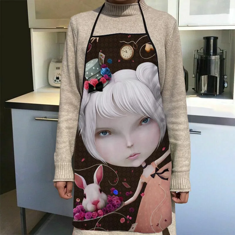 

Nice Fantasy Cartoon Girl Apron Kitchen Aprons For Women Oxford Fabric Cleaning Pinafore Home Cooking Accessories Apron 11-4