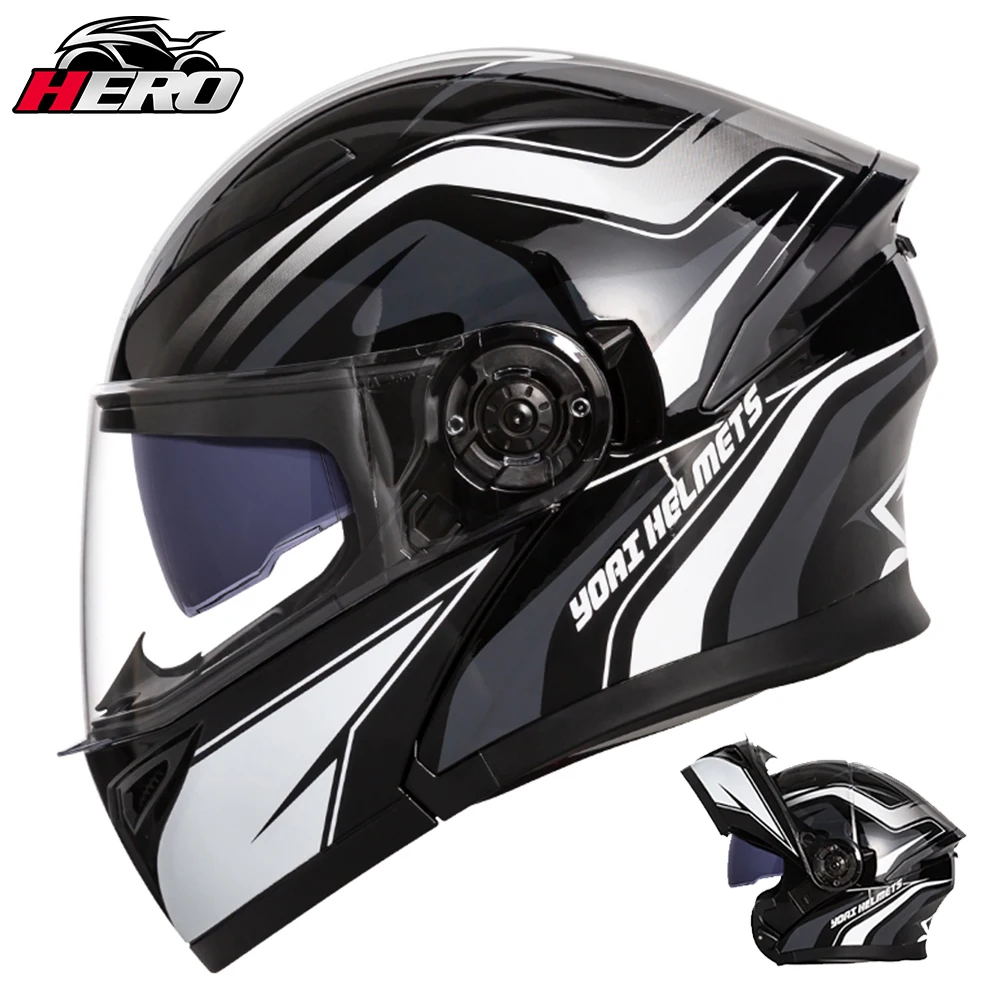 New Motorcycle Helmet Modular Flip waterproof Motocross Helmet Riding Racing Helmet Double Lens Anti fog Visor Crash Casco