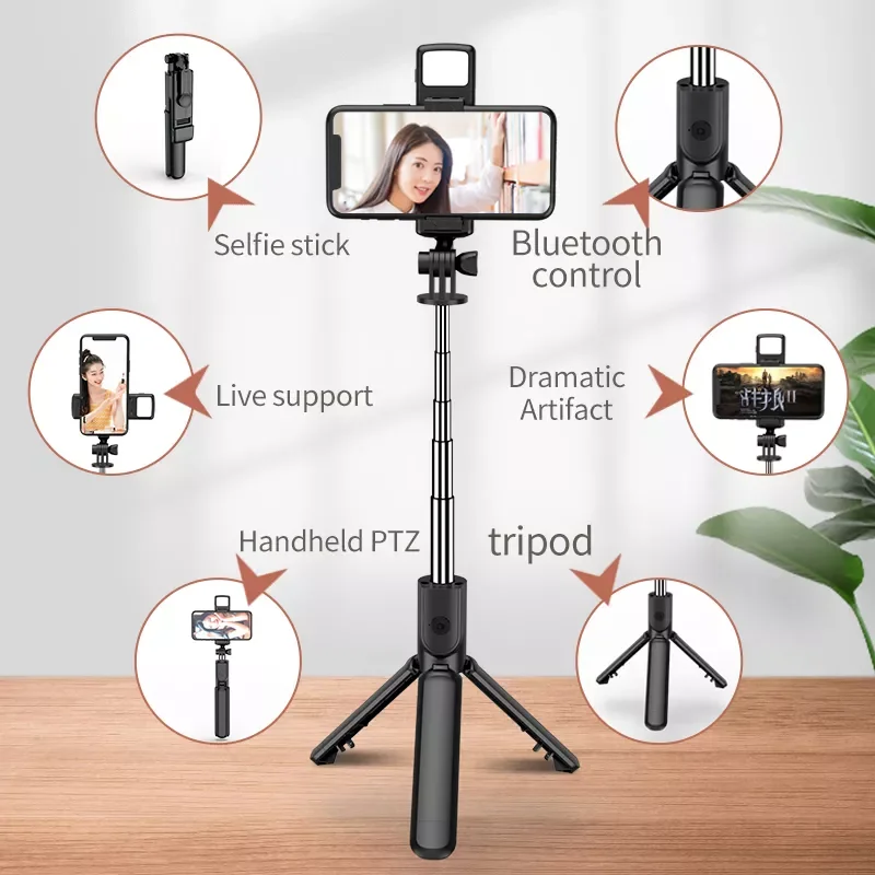 

New 3 In 1 Wireless Selfie Tripod With Fill Light Bluetooth Shutter Remote Control Portable Foldable Monopod For Smart Phone