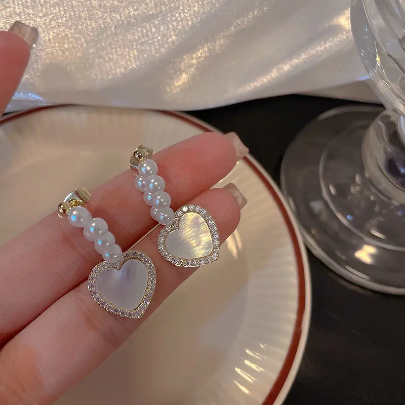 

Zircon Heart Earrings for Women Elegant Pearl Dangle Earring Female delicate Fashion Jewelry Charm Romantic Vintage Drop Earring