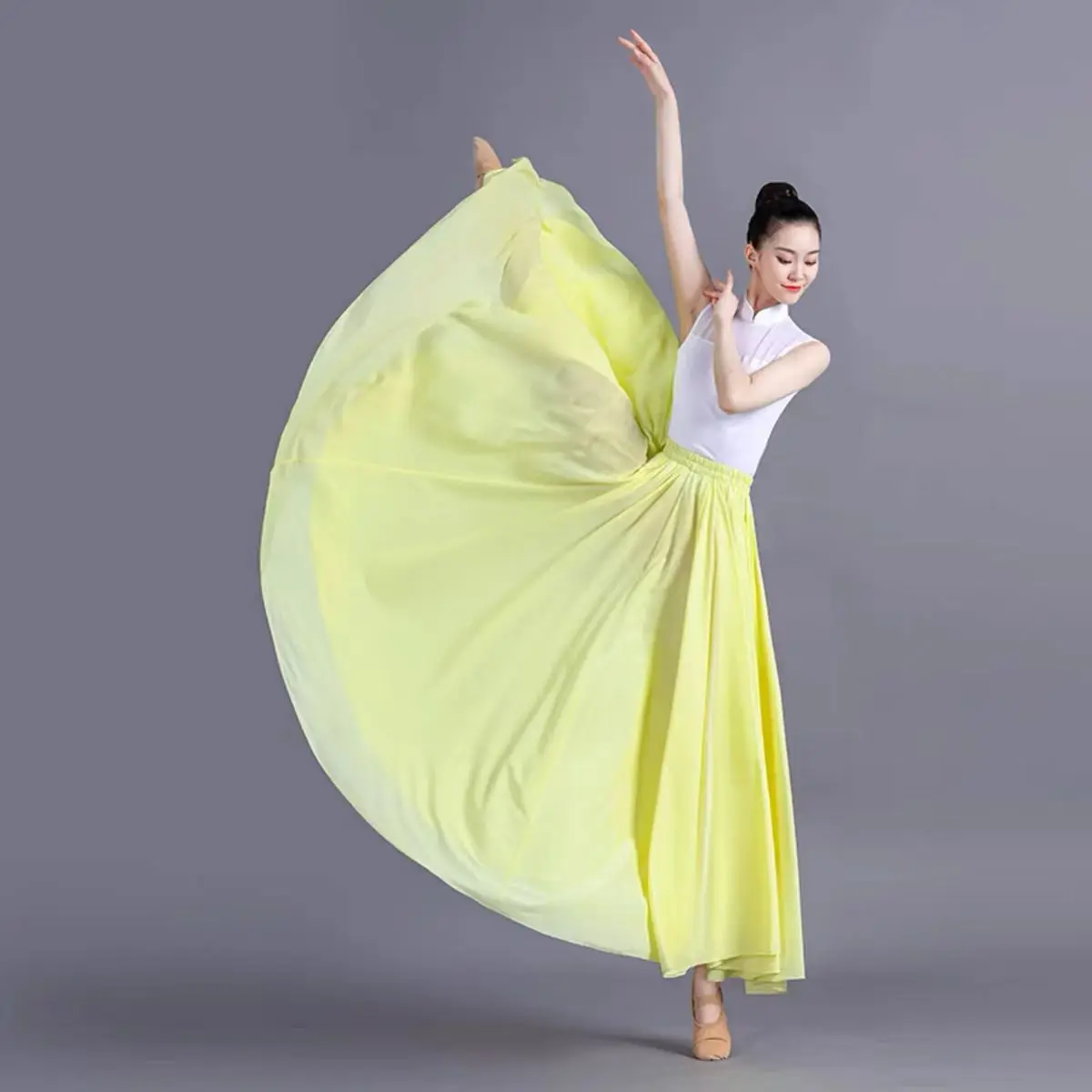 Женская шифоновая юбка для балета двухслойная длинная танцев 540/720 градусов