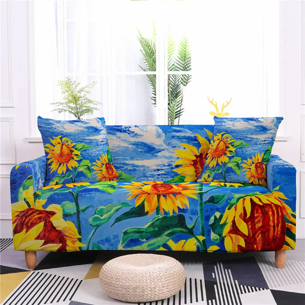

Sunflower Pattern Print Big Sofas Spandex Material Stretch All-inclusive Sofa Covers Living Room Sectional Sofa Cushion Cover