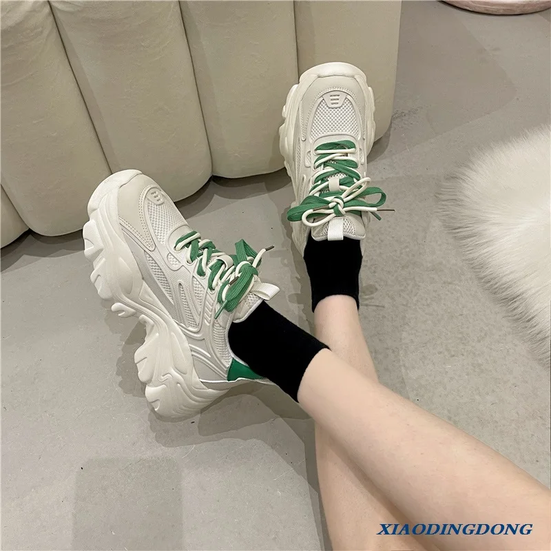 

Women Sneakers Fashion Mesh Chunky Sneakers Casual Shoes Spring Comfortable Thick Sole White Dad Flats Platform Shoes