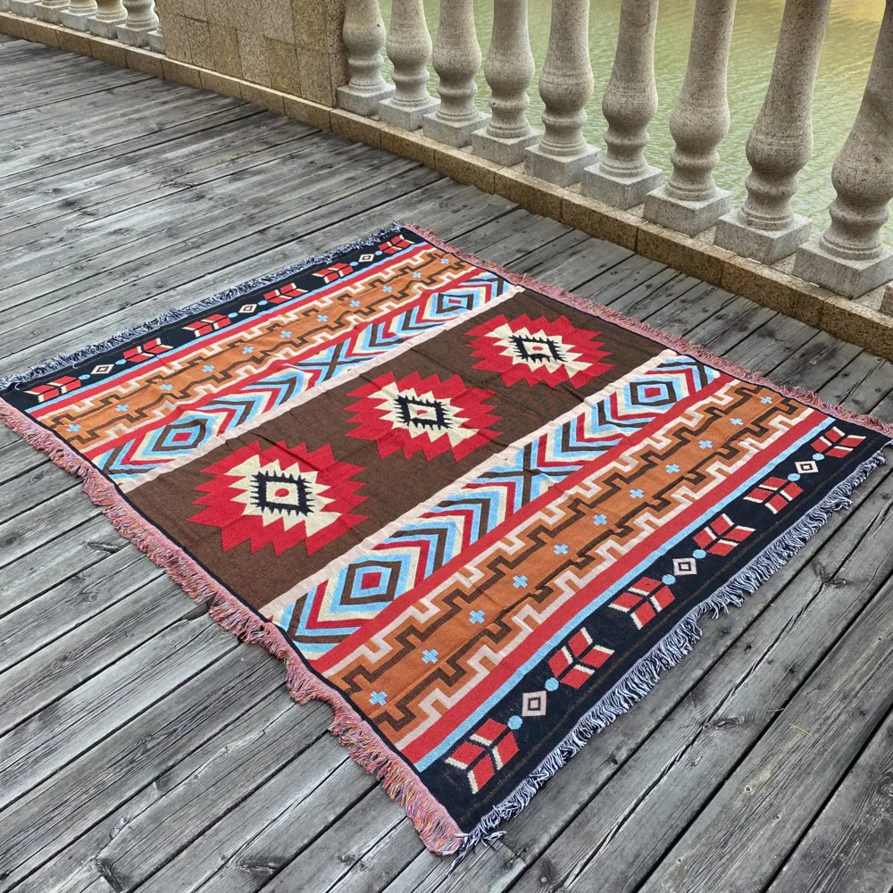 Sofa Decor Woven Thread Blanket Outdoor Rugs Camping Picnic Mat Boho Nordic Bed Plaid Couch Cover Carpet Tassels |