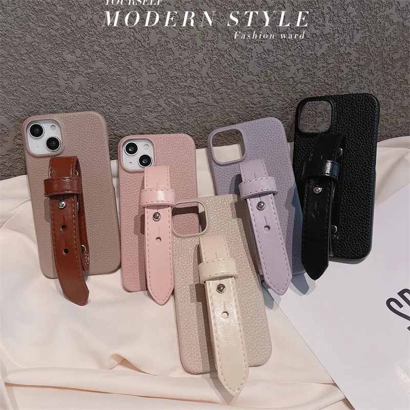 

Fashion Luxury Litchi Pattern Wrist Strap Support Function Phone Cover Case For Iphone 14 13 12 11 Pro Max Leather Coque Fundas