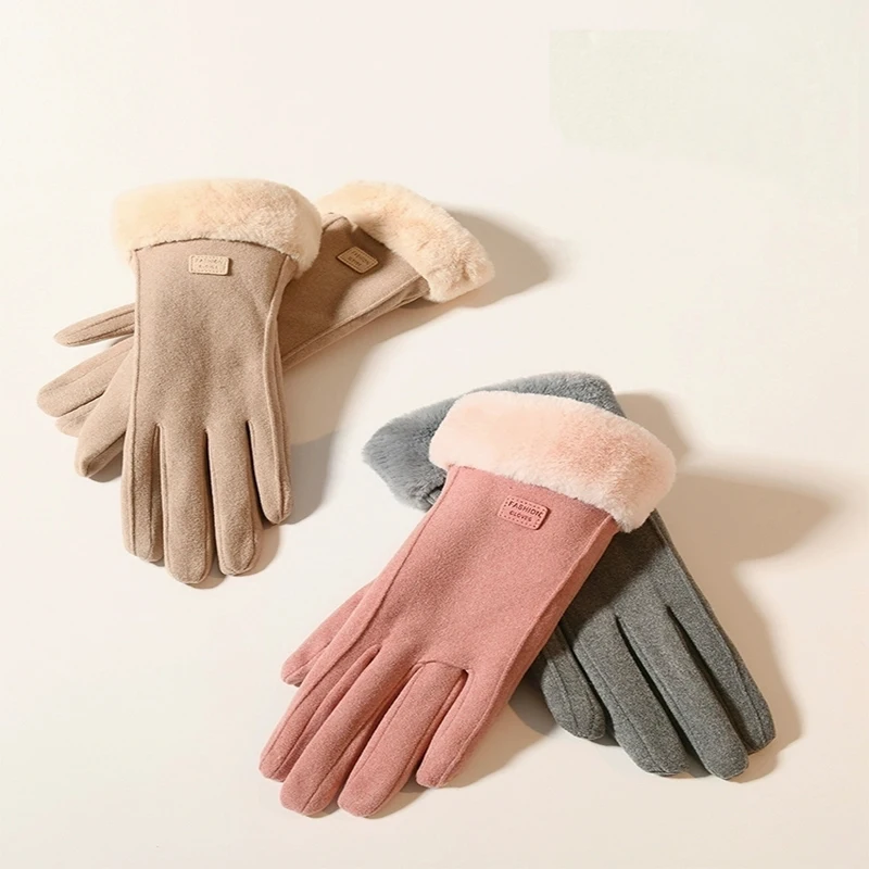 

New Fashion Plush Women Gloves Cute Furry Warm Mitts Winter Cold Resistant Mittens Outdoor Sport Full Finger Mittens Touchable