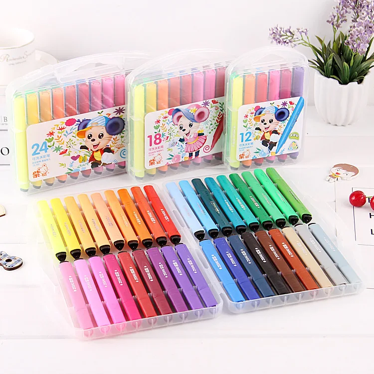 

Children'S Watercolor Pen Set Triangular Rod Large Capacity Primary School Students Washable Box Studio Painting Pen Color Pen W