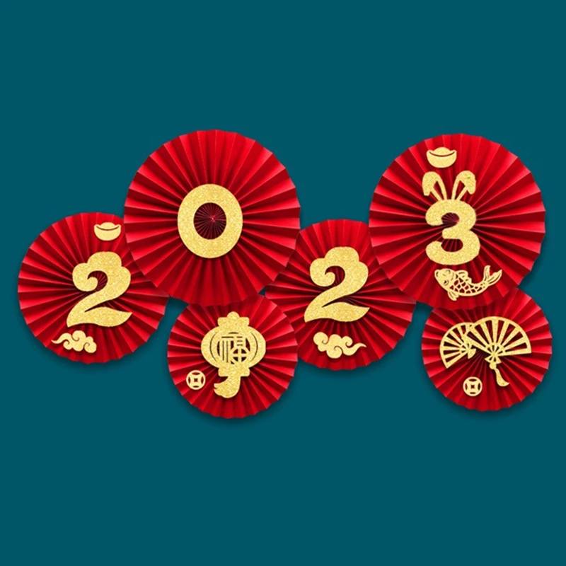 6 шт. красный китайский новогодний бумажный веер украшение счастливого 2023