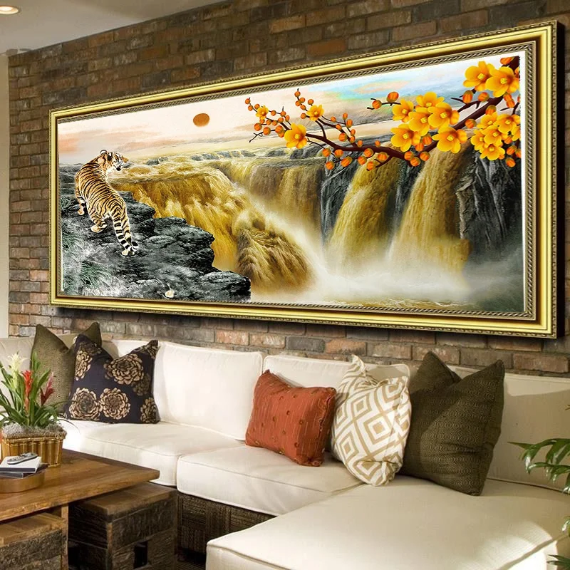 

5d Full Diamond Painting Diy Tiger Mountain River Waterfall Wall Painting Diamond Embroidery Cross Stitch Room Bedroom Decor