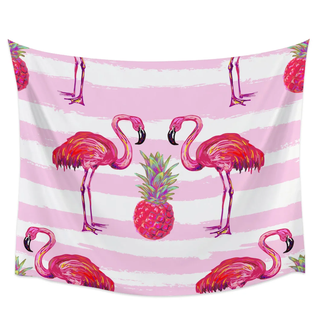 

Flamingo Pink White Stripe Blackout Curtains Table Runner Bathroom Set Blanket Tapestry