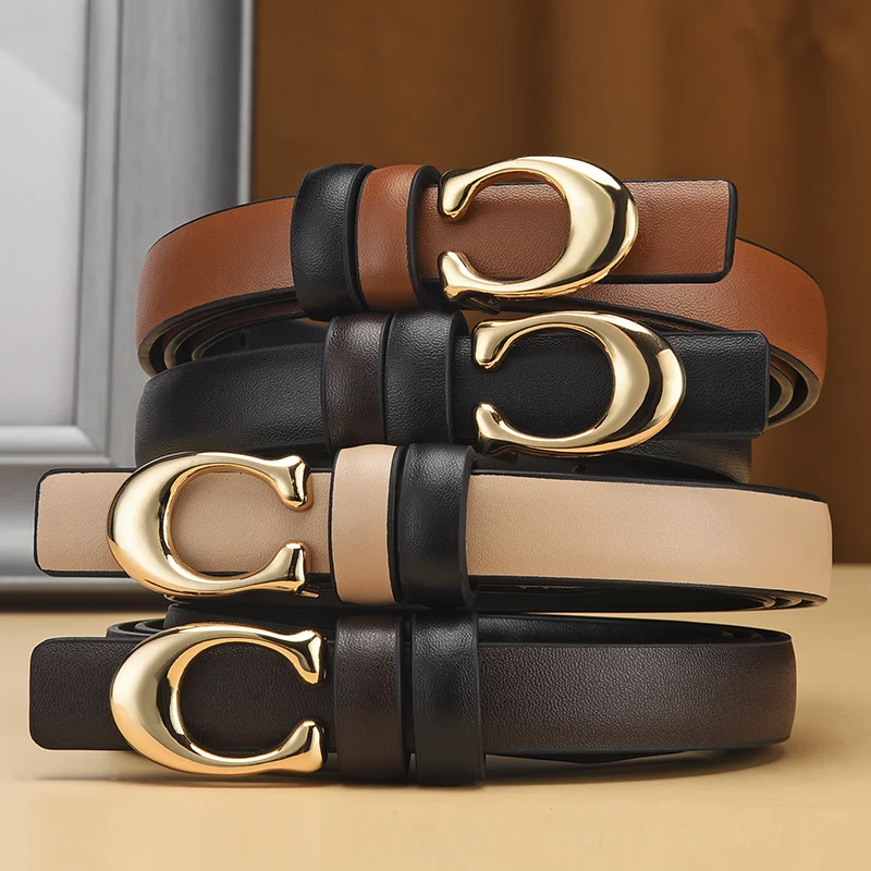 

Trendy Women's C-shaped Buckle Thin Belt PU Leather Belt Metal C Buckle Fashion Belt Waist Belt Waistband Lady Belt For Pants