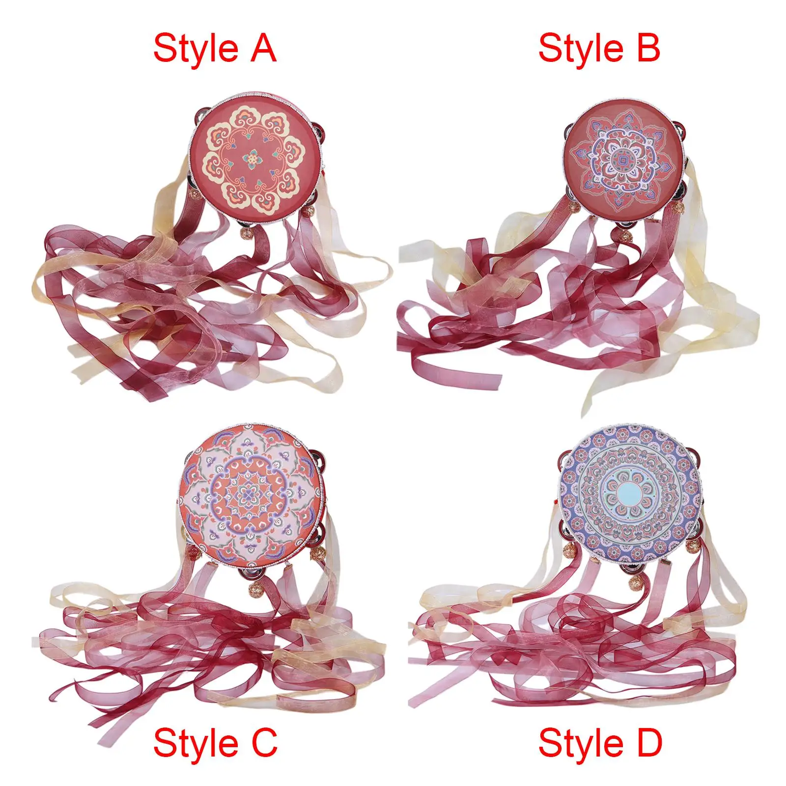 

Chinese Handheld Drum Bell Lightweight Decorative Tambourine for Stage Photography Props Children Kids Toddlers