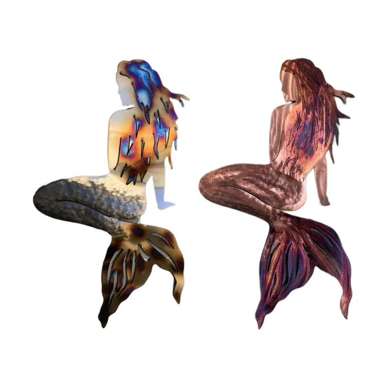 

2022 New Metal Sea-Maid Sculpture Wrought Iron Hollow Out Fish Tail Statue Wall Art Decor