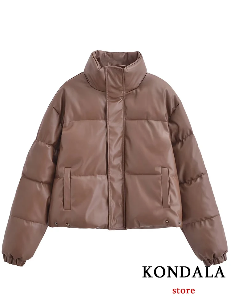 KONDALA шикарная Повседневная однотонная коричневая Женская парка на молнии модная