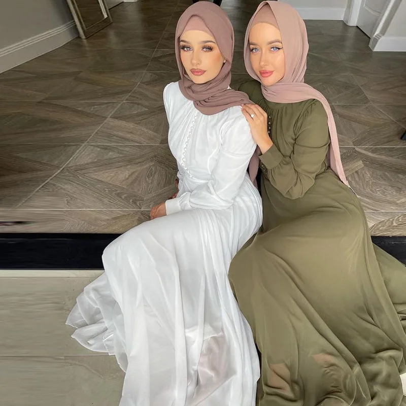 Robe Femme Musulmane Fashionable New Double-layer Chiffon Gown Stitched Button Dress Saudi Arabia Abayas For Women