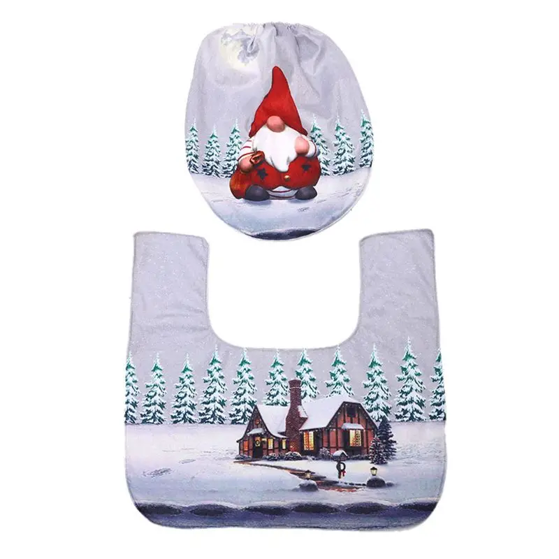 

Christmas Toilet Seat Cover Foot Pad Rug Mat Swedish Gnome Santa Bathroom Decor