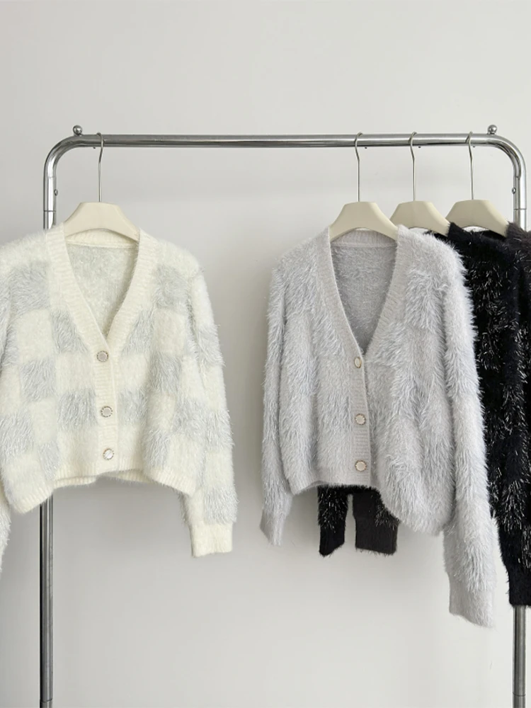Женский черный кардиган из мохера свитер Harajuku корейский Y2k кашемировые свитера с