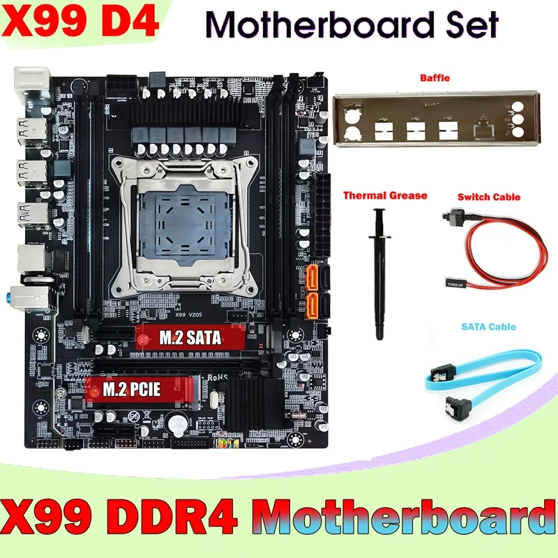 

X99 Motherboard+Baffle+SATA Cable+Switch Cable+Thermal Grease LGA2011-3 DDR4 Support 4X32G For E5-2678 V3 E5 2676 V3 CPU