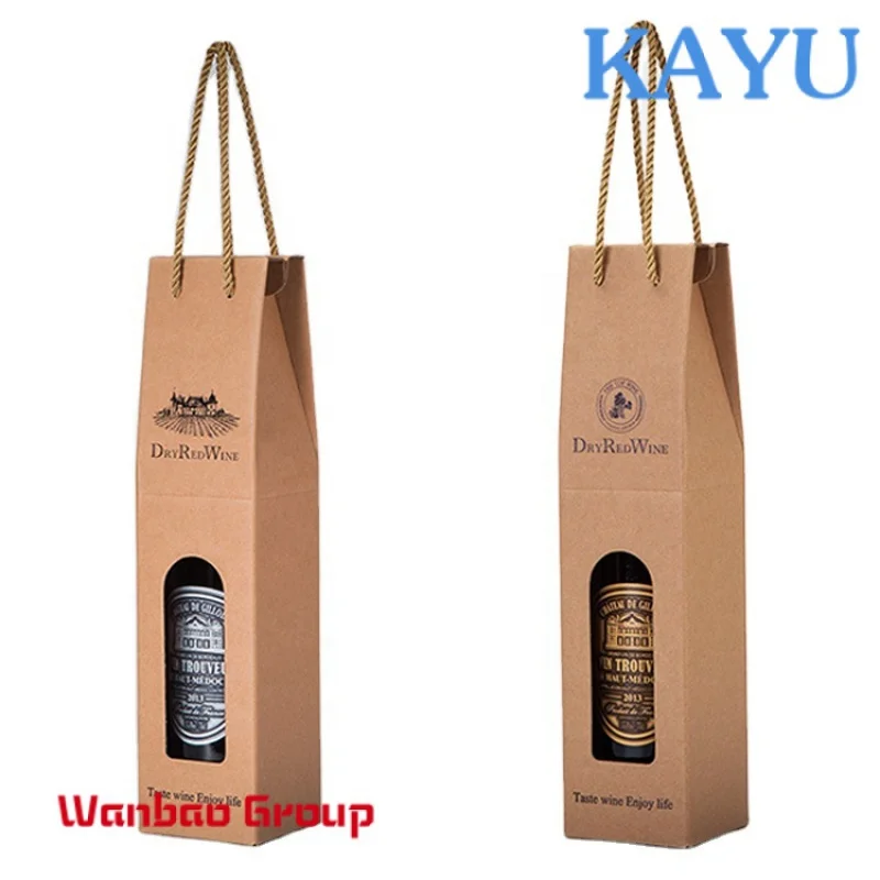 Gift Christmas Wine Paper Bags Packing Bags for Bottles Kraft Paper Coated Paper Offset Printing Factory High Quality Brown