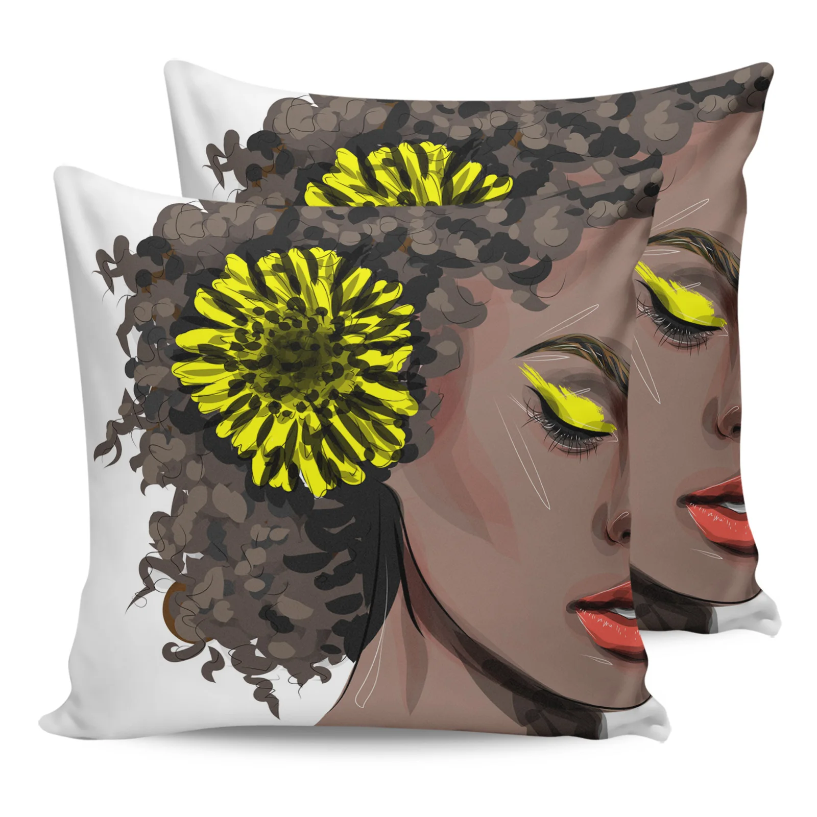 

Черная Девушка Цветок Рисунок Подушка Чехол домашний диван Декор Наволочка для гостиной Печать комплект из двух предметов декоративные по...