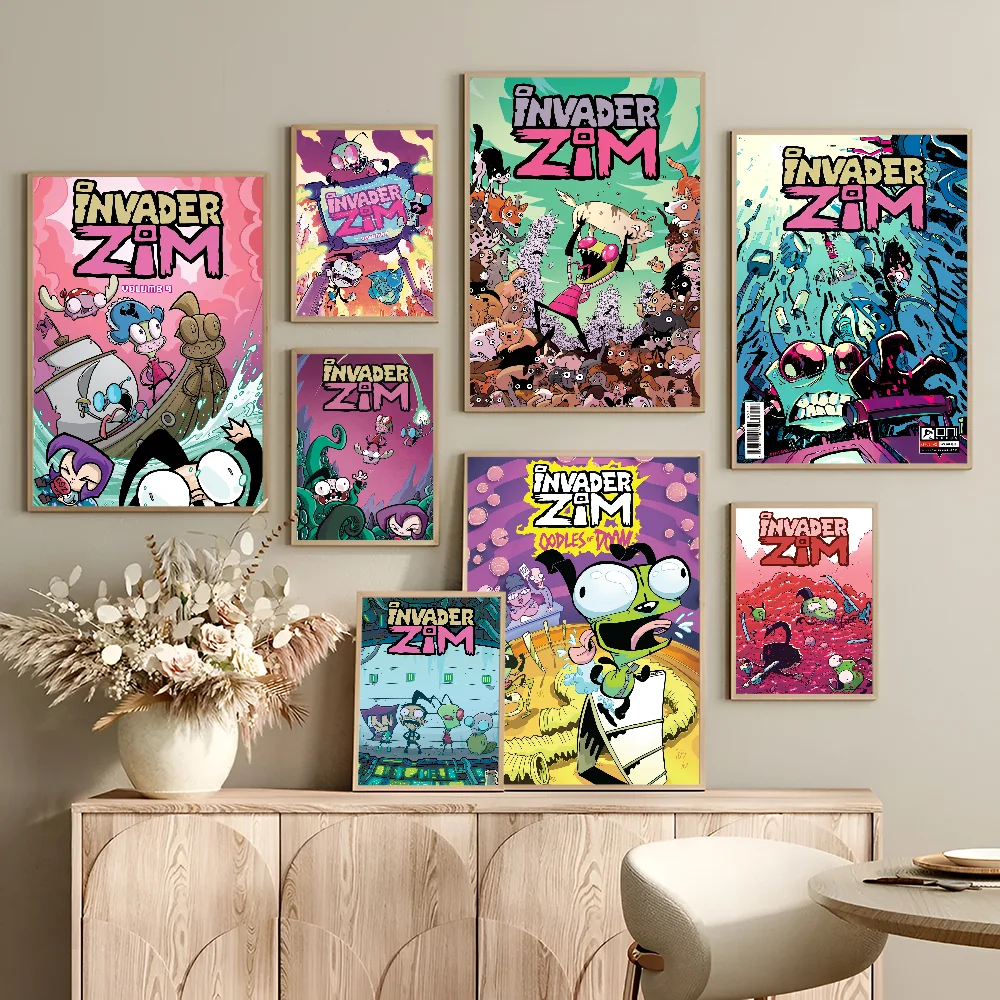I-Invader Z-Zim Cartoon Anime Posters Sticky Whitepaper Prints Artwork Kawaii Room Decor