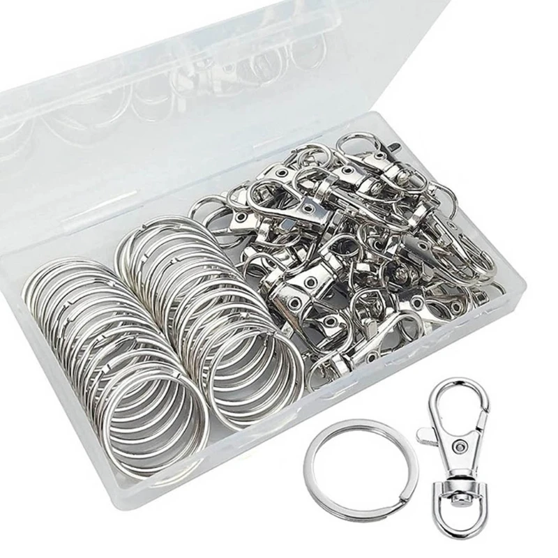 

60X Metal Swivel Clasps Snap-On Keychain Ring Hook Spring Clip Hook Lobster Clasp for Keys Lanyards Jewelry Clasp