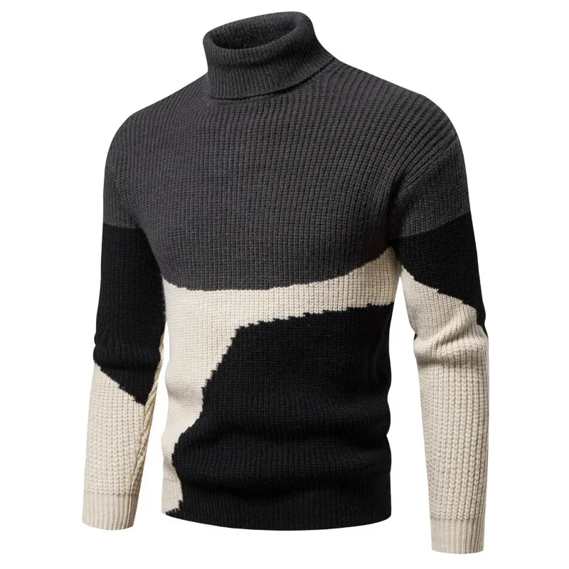 

New High Quality Men's Turtleneck Sweater Fashion Youth Casual Warm Comfortable Knitted Tops