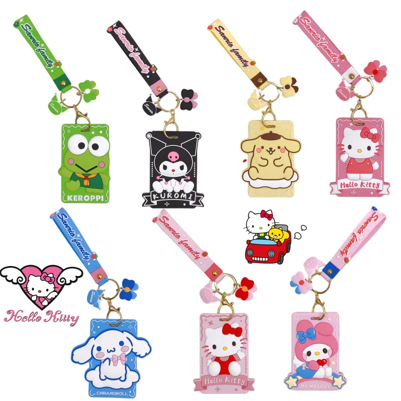 

Cartoon Hello Kitty Kuromi Silicone Card Holder Anime Student Creative Id Card Holder Kawaii Girls Subway Card Case Keychain