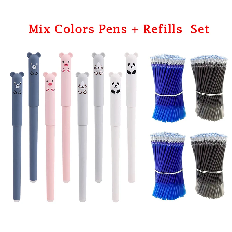 

100pcs/set Cartoon Animals Erasable Pen 0.35mm Cute Panda Cat Magic Pens Gel Pens For School Writing Novelty Stationery Girls