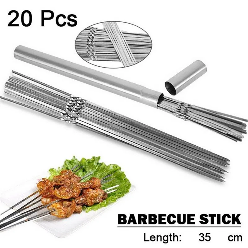 

Camping Stainless Forks Skewer Flat Skewers For Tube Grilling Steel Kitchen Needle Storage For Sticks Metal Gadgets Barbecue