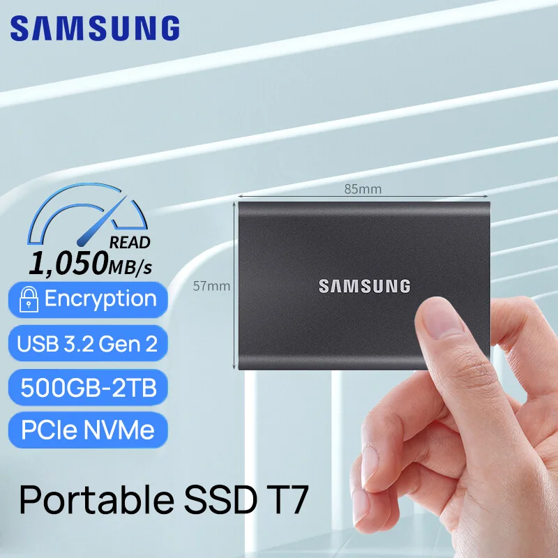 

Samsung T7 Portable SSD 500GB 1TB 2TB External Disk 1050MB/S Solid State Disk USB 3.2 Gen 2 Type C For PS5 Laptop Smartphone PC