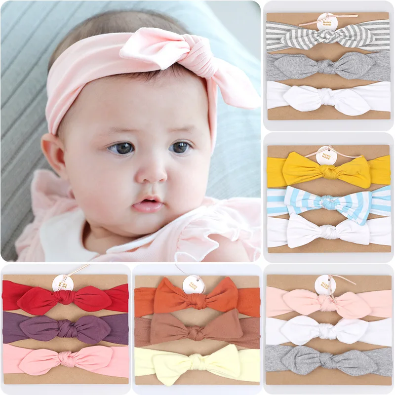 

New Pure Cotton Headbands Wholesale Elastic Bow Soft Hairband Striped Children's Hair Accessories Set for Baby