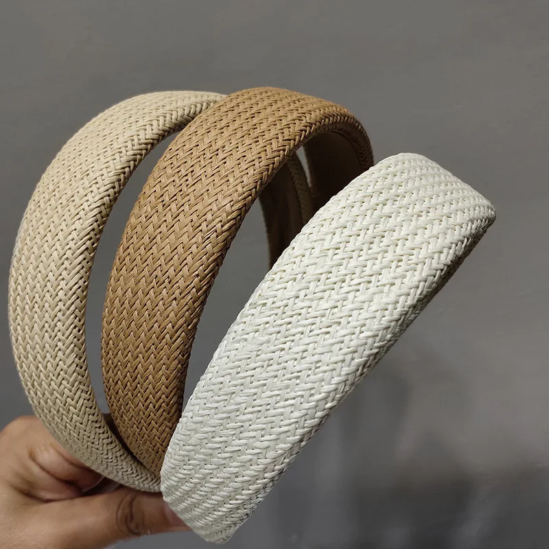 

Fashion Straw Weaving Twisted Hairbands Headbands Ornament Summer Solid Color Wide Edge Braided Headband Hair Accessories
