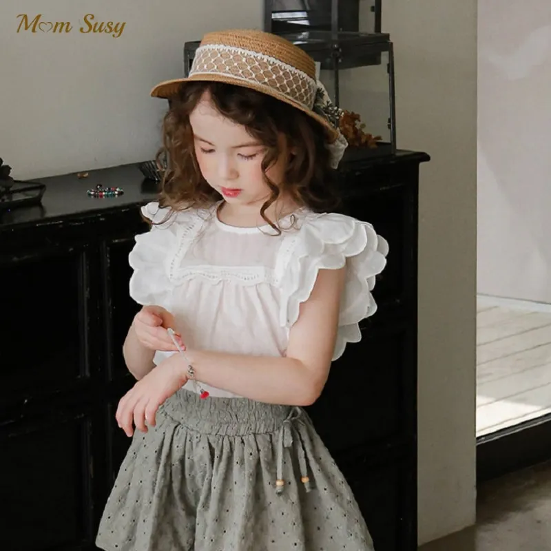 

Модная хлопковая футболка с оборками для маленьких девочек, летняя рубашка для малышей, детская одежда с коротким рукавом