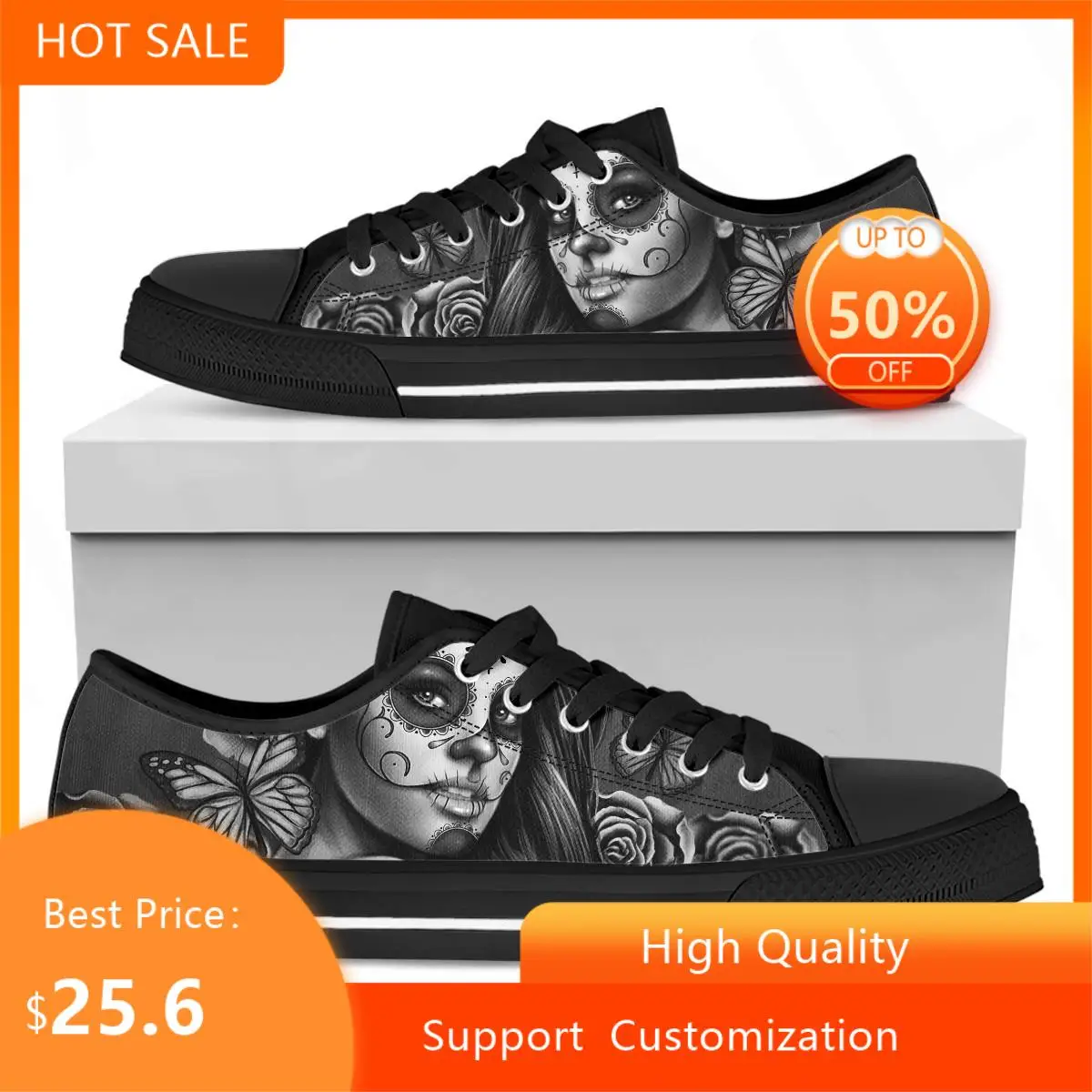 

BKQU Women Retro Grey Candy Skull Girl Prits Canvas Shoes Unisex Sneakers Boys Girls Street Low Top Leisure Shoe Plus Size 35-46