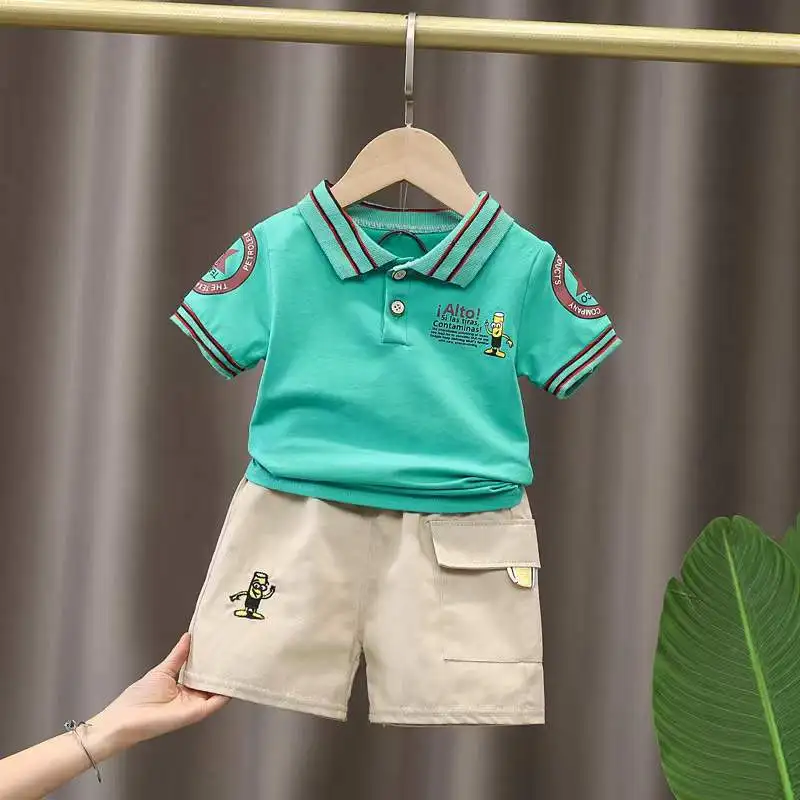 

Комплект одежды для мальчиков, лето 2023, детские модные рубашки-поло и шорты, спортивные костюмы из 2 предметов для маленьких мальчиков, спорт...