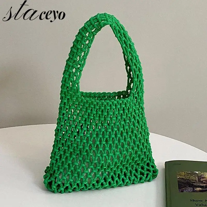 

2022 New Arrivals Cotton Linen Woven Hollow Out Handbag For Women Simple Mesh Tote Summer Travel Beach Bag Female Shopping Bag