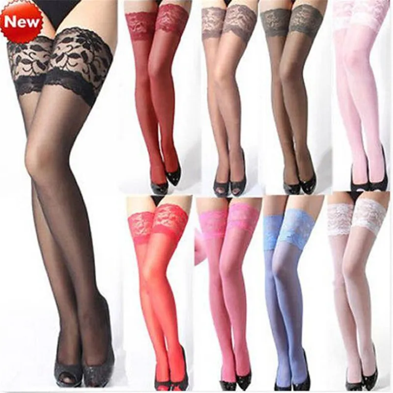 

Sexy Long Stockings Womens Lace Top Silicon Strap Anti-skid Thigh High Over Knee Socks Nightclubs Hosiery Medias De Mujer