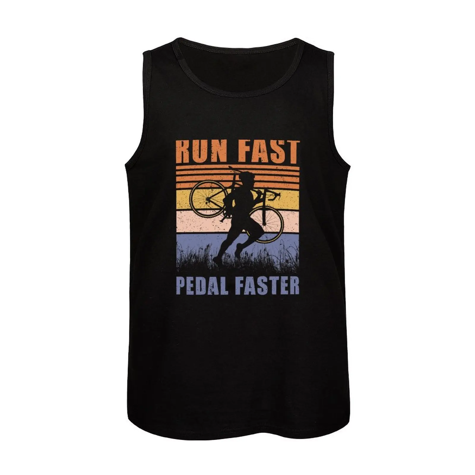 Фото Майка для велосипедистов с минималистичным принтом: Cyclocross Run Fast Pedal Faster Gravel Bicycle Cyclist Gift Tank Top, простой графический дизайн, без рукавов №4