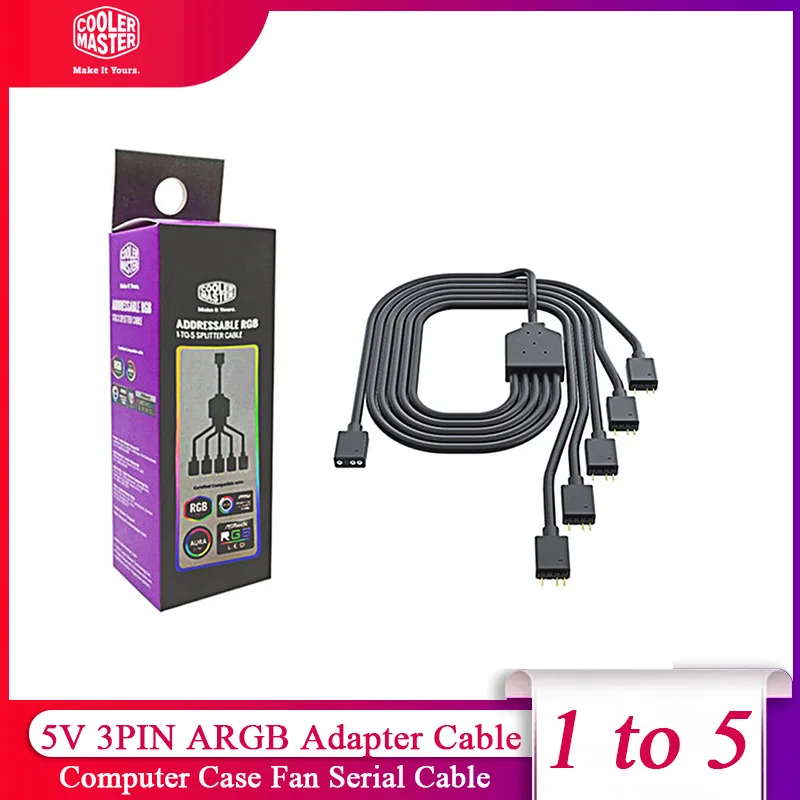 

Cooler Master 1 to 5 ARGB Splitter Cable 5V/3PIN Support 3Pin Addressable LED Sync Cable For MasterFan/MasterLiquid ARGB Series
