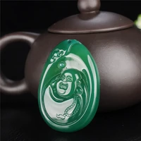 chinese natural green chalcedony hand carved buddha jade pendant fashion exquisite jewelry onyx necklace gift accessories