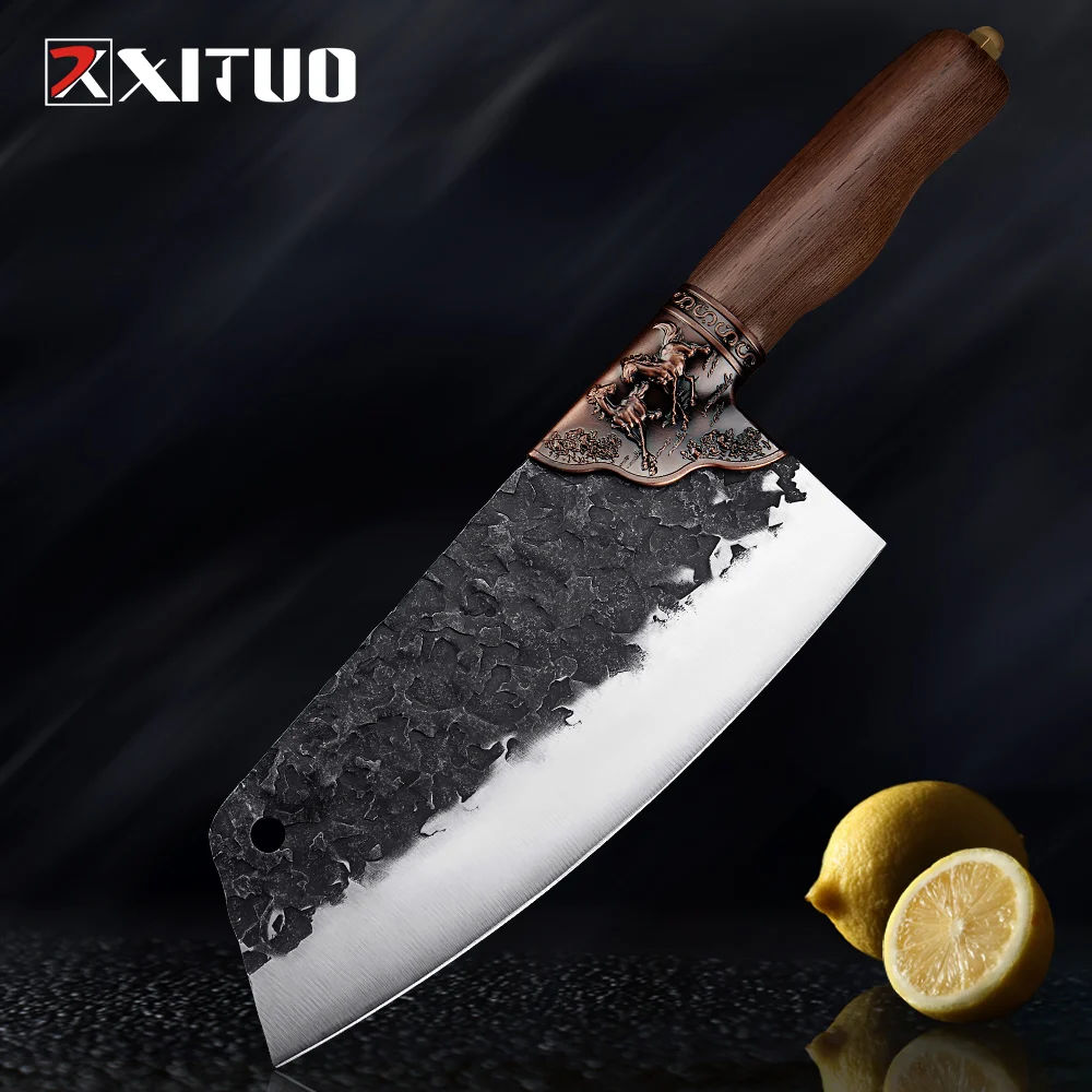 

XITUO Double Horse Hard Forged Chinese Kitchen Knife Sharp Cutting Meat Slices Vegetables Seafood Daily Kitchen Cooking Tools