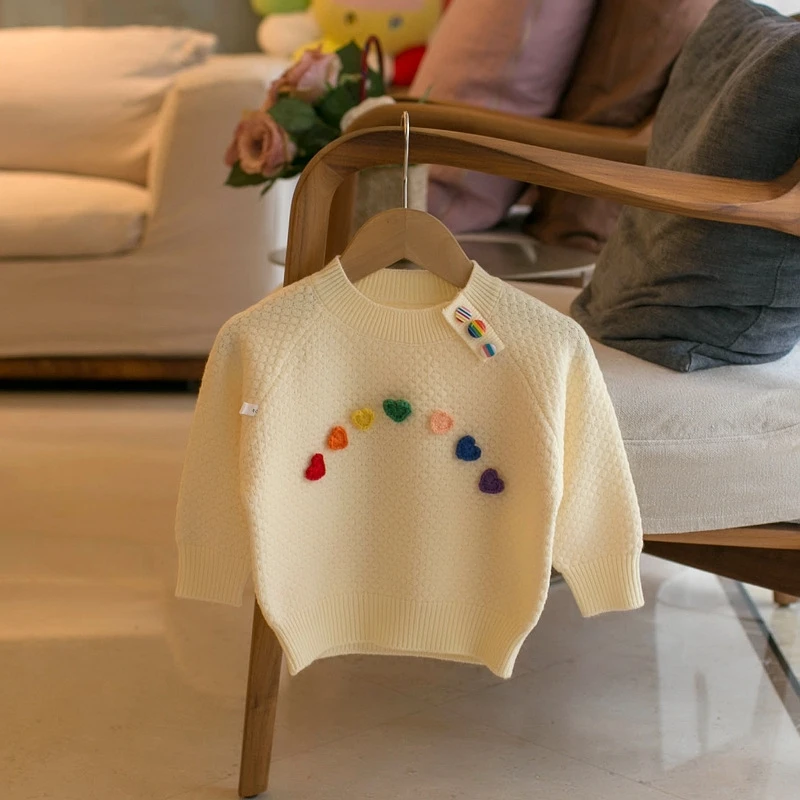 

Зимние Свитера для девочек, вязаное пальто, пуловер для детей ясельного возраста, Корейская одежда, свитеры для маленьких девочек с сердечк...