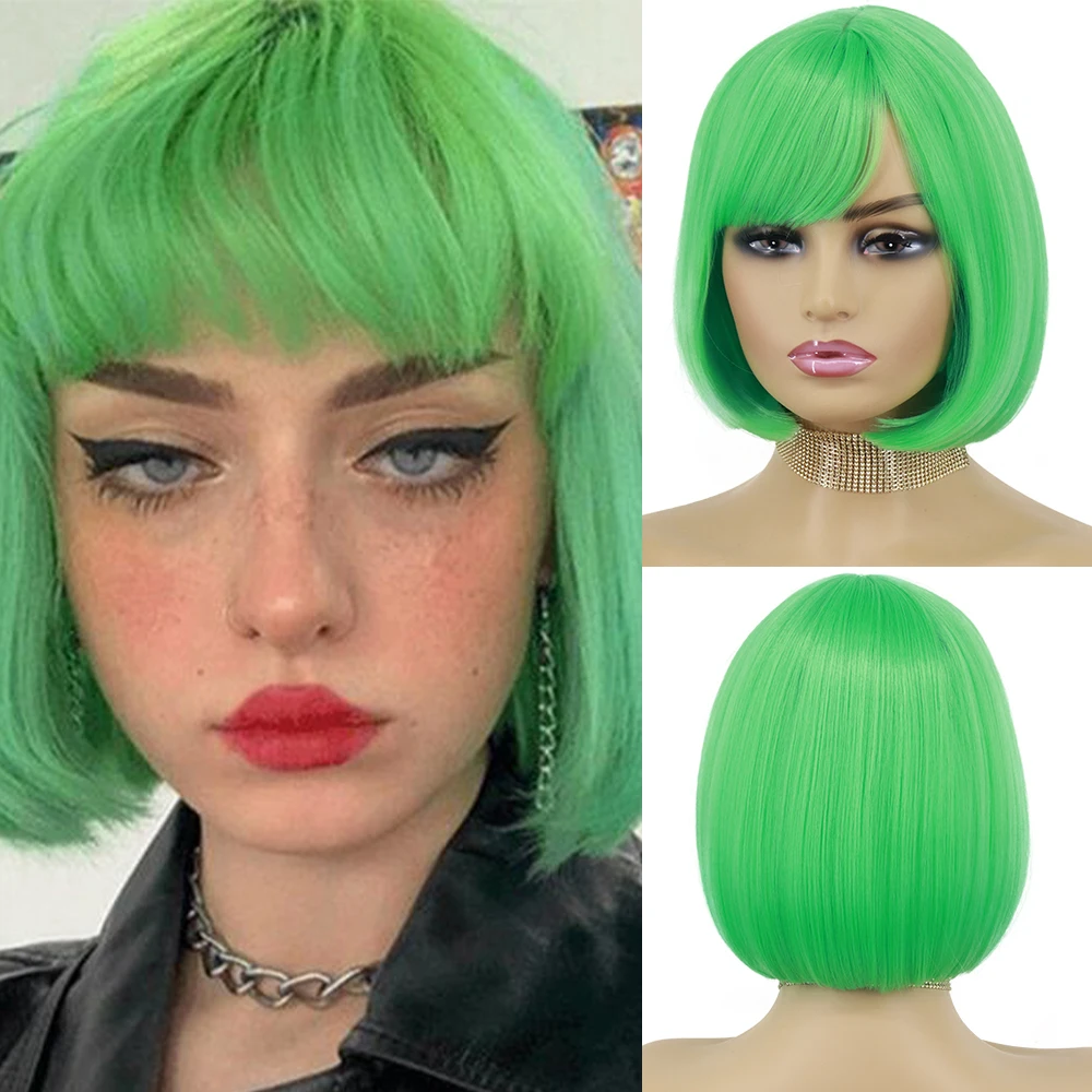 

Bob Hair Wig Halloween Wig Synthetic Cosplay Wigs Green Wig for Coser Women's Halloween Wig Shoulder Length Wavy Wig for Women