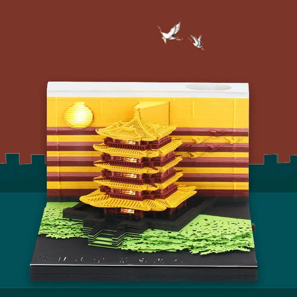 

Yellow Crane Tower 2024 Calendar 3D Memo Pad Omoshiroi Block Office Desk Calendar 242Sheets 3D Notepad Note Paper New Year Gift