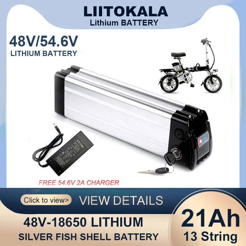 

Комплект литиевых батарей для электровелосипеда 48 В/54,6 в 21 Ач 18650, серебристый чехол для карпа с алюминиевым корпусом, Встроенный BMS 800 Вт 1000 В...