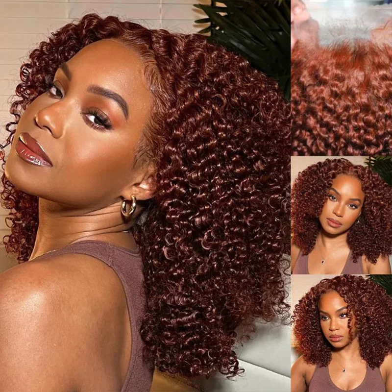 Reddish Brown Deep Wave Lace Front Wigs 13x4 13x6 Deep Curly Human Hair Wigs Copper Red HD Curly Lace Frontal Wigs Preplucked