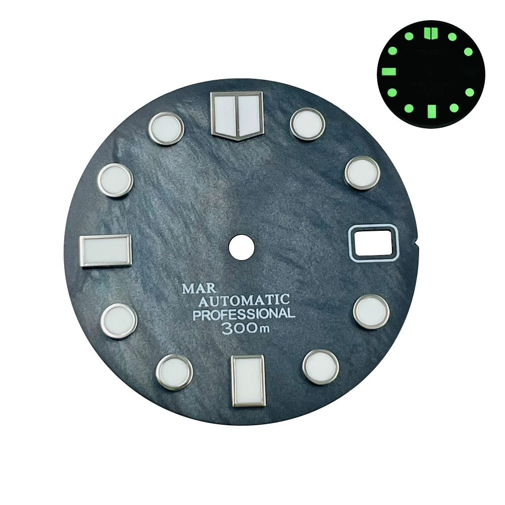 28.5mm Green Luminous Pearl Shell Dial Suitable for Abalone/Ancestor/skx007 C3 Watches Accessories for NH35 NH36 Movement With S