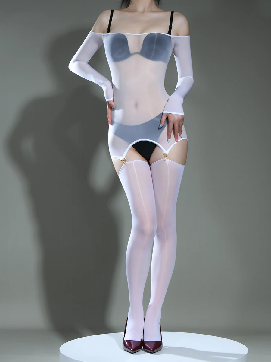 Блестящий нейлоновый наряд трико без бретелек с открытыми плечами Женский