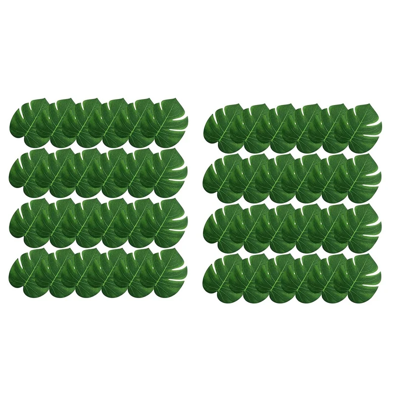 

48 Pcs 8 Inch Artificial Palm Leaves, Tropical Faux Leaves Green Faux Monstera Leaves For Hawaiian Jungle Party Safari